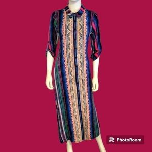 Andree BY UNIT Rainbow Candy Striped Embroidered Boho Duster Dress